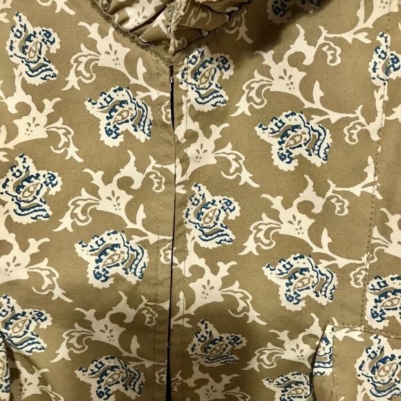 Banana Republic blazer khaki Tan floral print Ruffled V-neck jacket size S - Picture 4 of 7